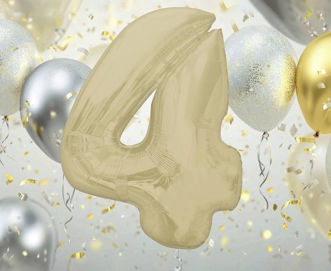 Foil balloon number 4, matt latte, 92 cm EOL